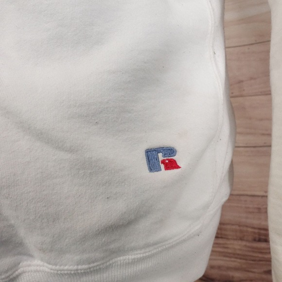 VINTAGE RUSSELL ATHLETIC PRO COTTON USA MADE WHITE CREW NECK SWEATSHIRT XL STAIN - Picture 5 of 16